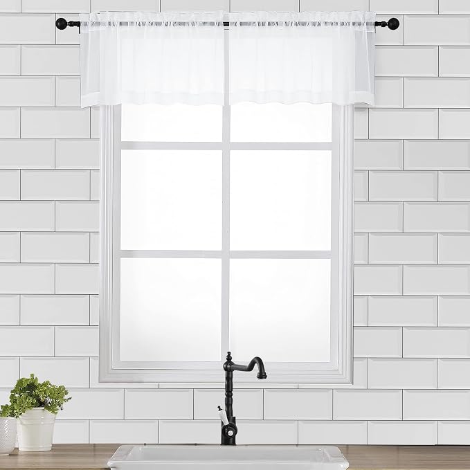 White Sheer Window Valance Curtains, Light Filtering Kitchen Valances Windows by OVZME