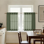 Olive Green Linen Curtains 30 Inch Length Short Kitchen, Semi Sheer Boho Cafe - Image 5