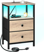 LOAKEKEL Night Stand with Charging Station and LED, Bedside Table with USB by LOAKEKEL