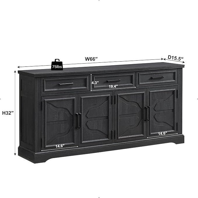 JXQTLINGMU 66" Farmhouse Buffet Cabinet - Image 2