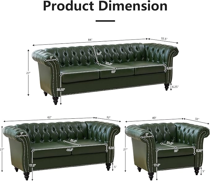 Mid-Century 3 Seater Sofa, Faux Leather Couch - Image 2