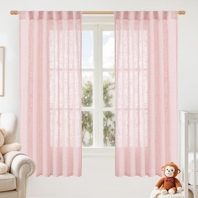 Sheer Linen Curtains 63 Inch Length by LAMIT