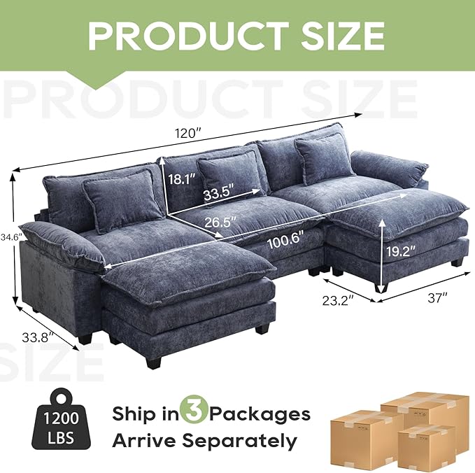 Oprisen 120" Modular Sectional Sofa, Comfy Cloud Couch Sectional Sofa - Image 2