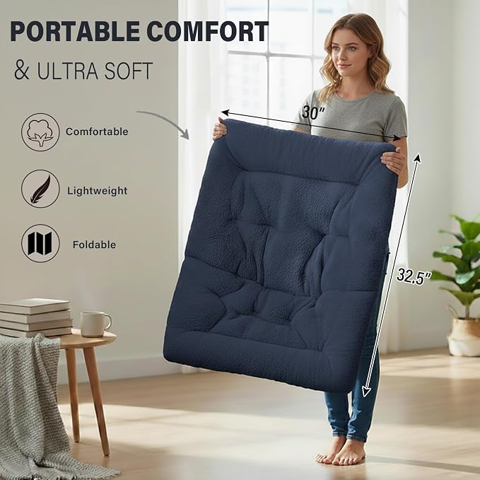 Tiita Comfy Folded Chair, Soft Faux Fur Oversized Folding Accent Chair - Image 7