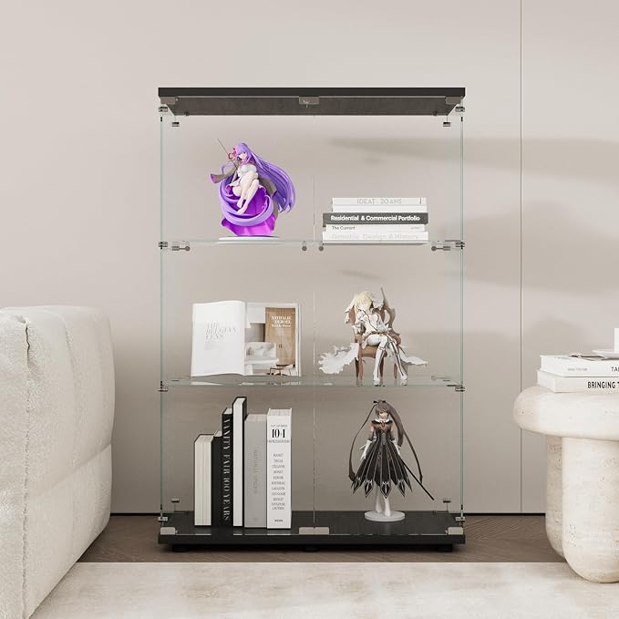 Display Cabinet with Glass Door and Lock, 3-Shelf Fast Installation Curio - Image 3