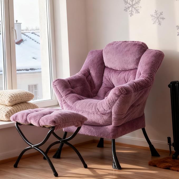 Welnow Lazy Chair with Ottoman, Modern Accent Chair with Armrests and a Side - Image 2
