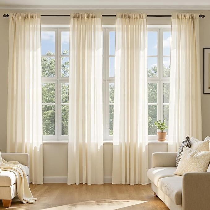MIULEE Butter Cream Sheer Curtains 63 Inches Long 4 Panels 54 x 63 Inches | by MIULEE