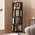 Muwuele Solid Wood Rotating Bookshelf on Wheels, 4 Tier, Round Revolving by Muwuele