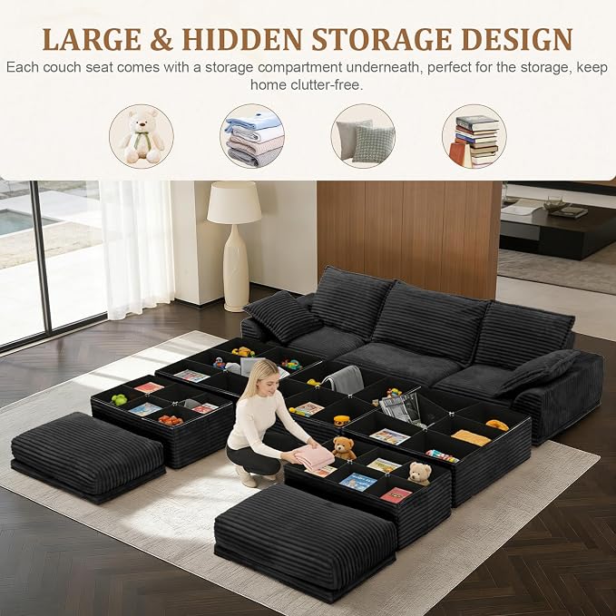 Upgrade Boneless Couch with Storage, Extra Deep&High Seat Modular Sectional - Image 4