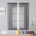 Simplebrand Grey Sheer Curtains 63 Inch Length 2 Panels, Rod Pocket Solid Color by Simplebrand