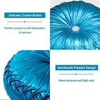 HIG Set of 2 Blue Metallic Leather Decorative Round Pleated Throw Pillows | - Image 4
