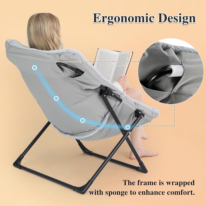 Comfy Saucer Chair for Adults, Soft Faux Fur Bedroom Chair - Image 7