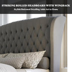 AMERLIFE California King Size Platform Bed Frame, Velvet Upholstered Sleigh Bed - Image 4