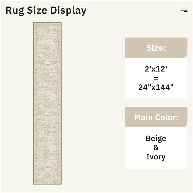 Soalmost Runner Rug 2x12 Washable Non-Slip Hallway Kitchen Runners Beige | - Image 5