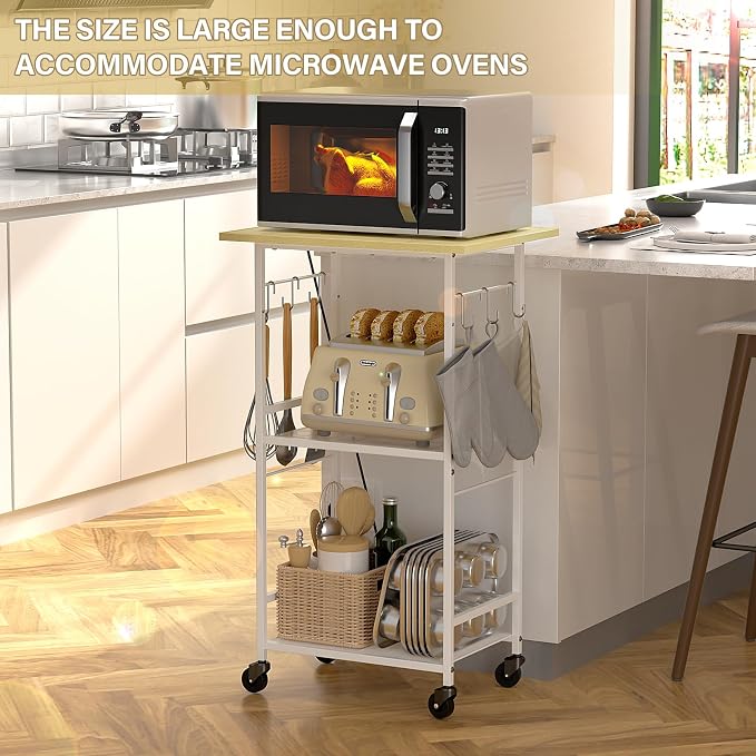 ThreeHio Rolling Kitchen Microwave Cart, 3 Tier Microwave Table Stand - Image 6