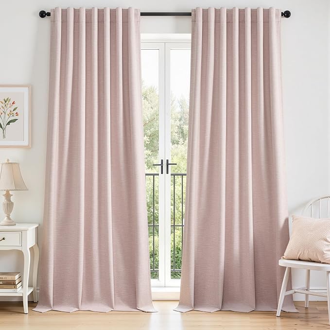 Topfinel Pink Linen Curtains 120 Inches Long by Topfinel