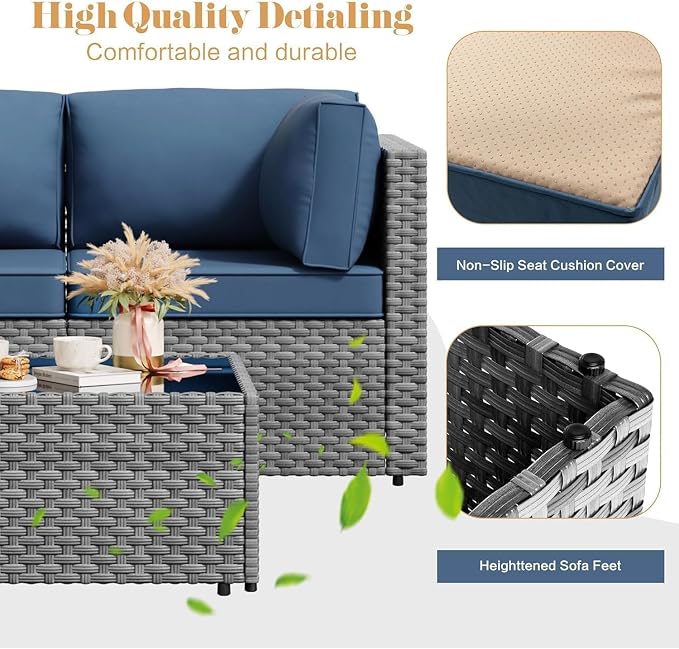 JAMFLY 5-Piece Patio Furniture Set, All-Weather Wicker Outdoor Sectional Sofa - Image 4