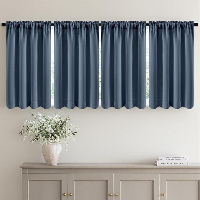 MIULEE Set of 4 Stone Blue 45 Inch Short Blackout Kitchen Window Curtains | by MIULEE