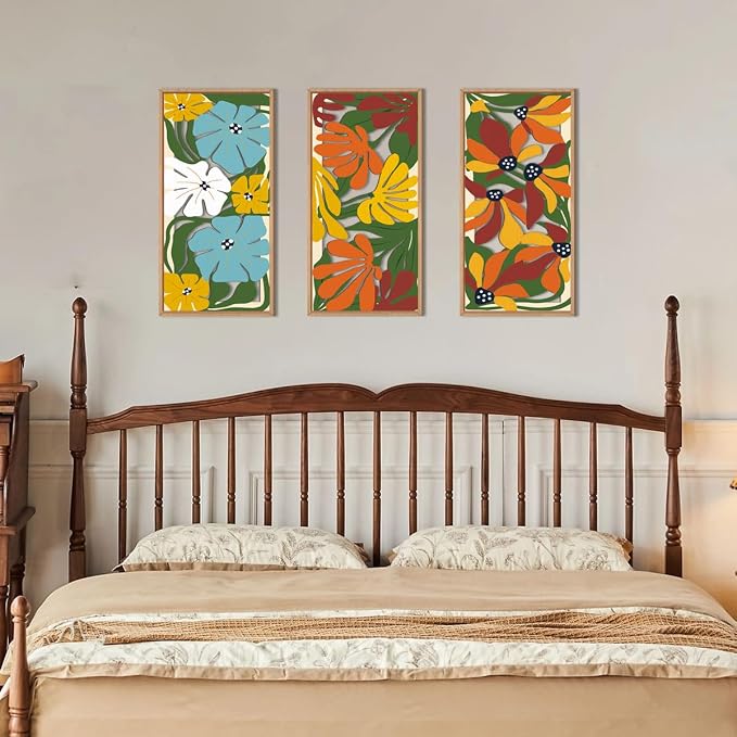 IARTTOP Boho Floral Wood Wall Art Framed 8x16 Inch Set of 3 Minimalist - Image 5