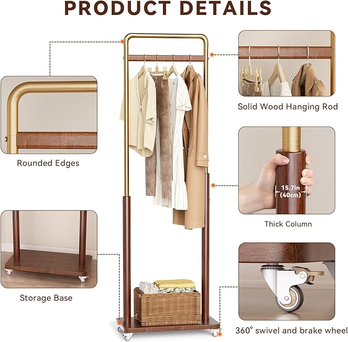Taitiy Clothes Rack Solid Wood Coat Rack, Metal and Solid Wood Combination - Image 6