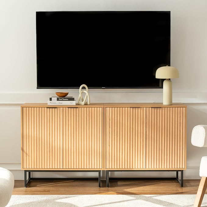 EYYTHUNG Fluted Storage Cabinets Set of 2, Sideboard Buffet Cabinet Modern - Image 3