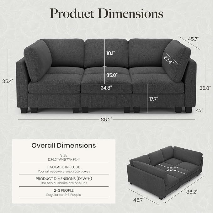 Belffin 86.2" Sectional Sleeper Sofa Bed - Image 2