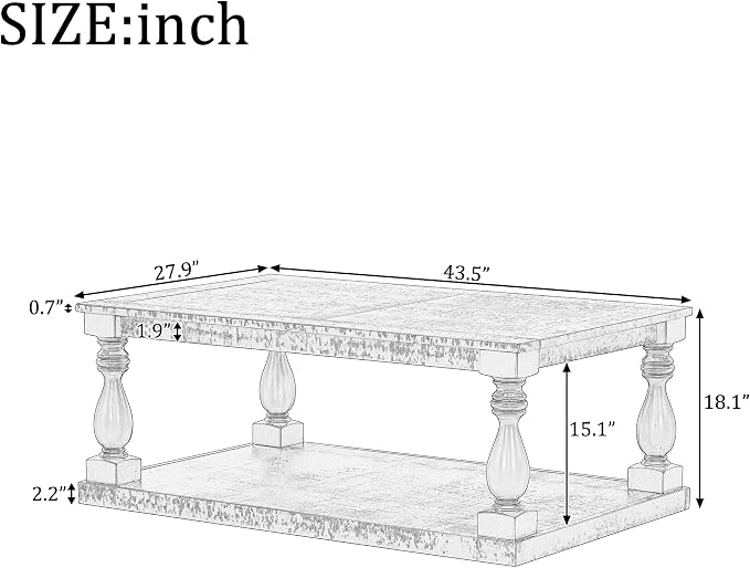 Merax Vintage Coffee Table Featuring Artistic Vase Column Legs and Luxurious - Image 2