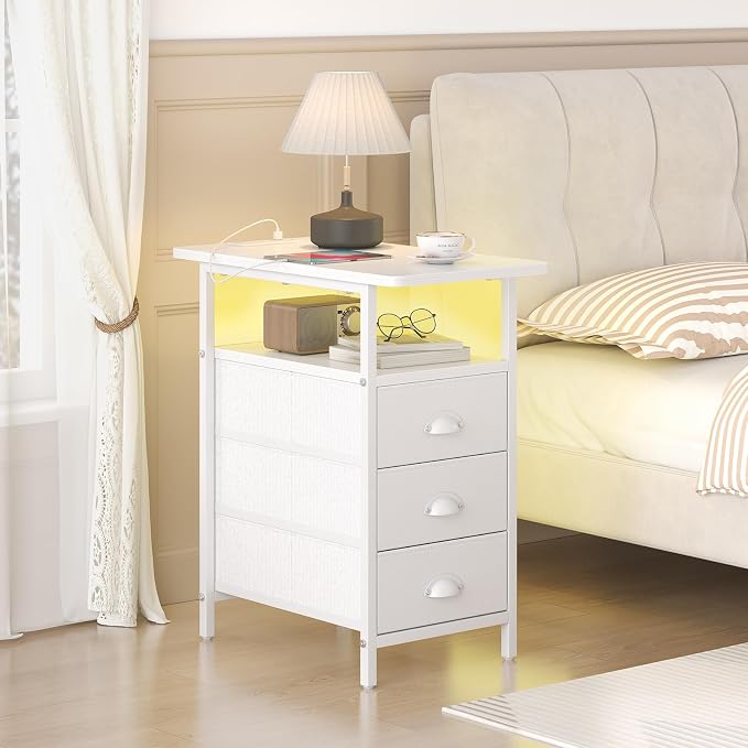 sthmec End Table with Charging Station, LED Side Tables with USB Ports and - Image 7