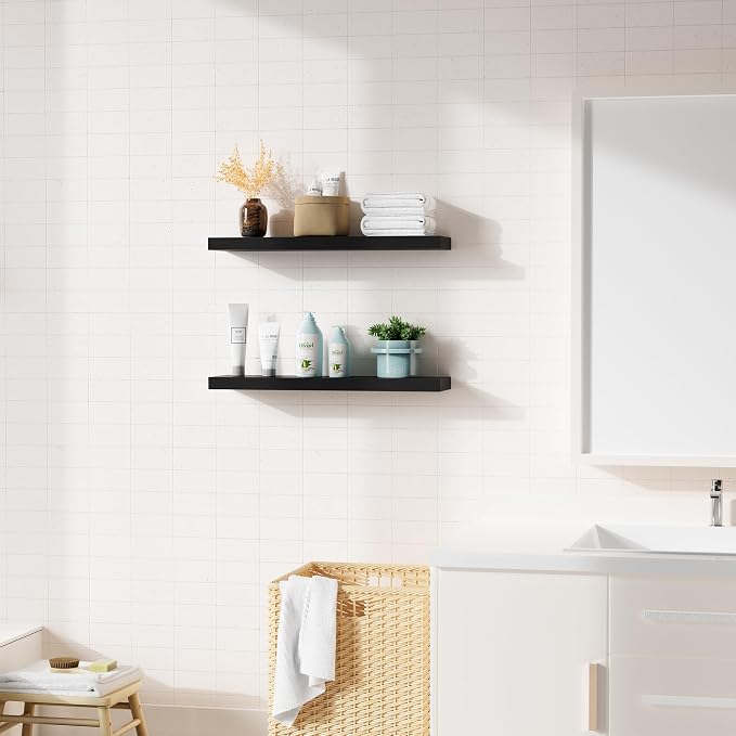 Bellsal 2-Pack Black Modern Floating Shelves, Living Room, Bathroom Storage - Image 4