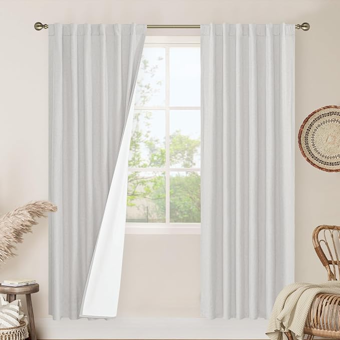 100% Blackout Natural Linen Curtains 78 Inches 2 Panels, 52 x 78 Inch | Linen by LAMIT