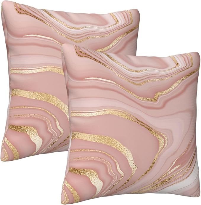 Pink and Gold Marble Throw Pillow Covers 18x18 Inch Set of 2, Abstract Art - Image 5