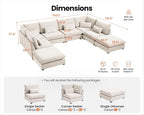 154" Oversized Chenille Couch Modular Sectional Sofa, Washable Cloud Couch - Image 2