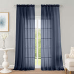 Extra Long Navy Blue Sheer Curtains 96 Inches Long 2 Panels Set, Soft by OWENIE