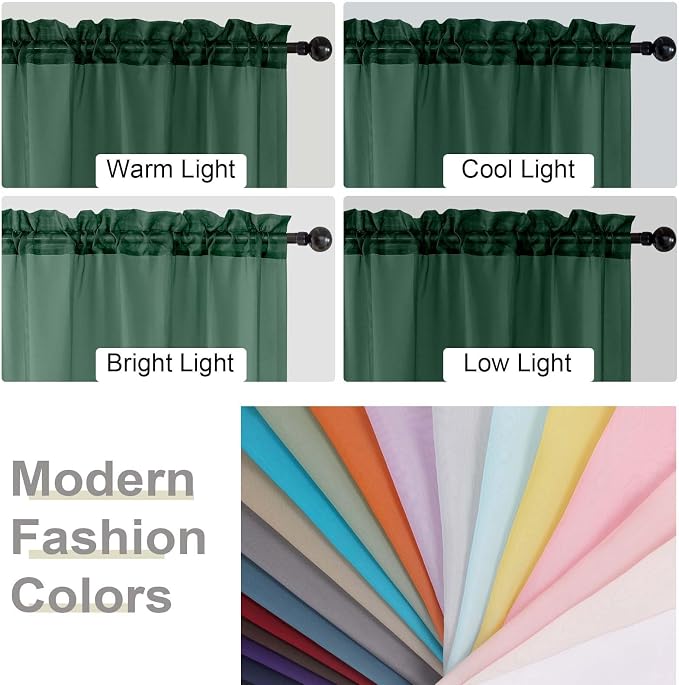 Hunter Green Kitchen Curtains 30 Inch Length Tier 2 PCS, Solid Soft Half - Image 5