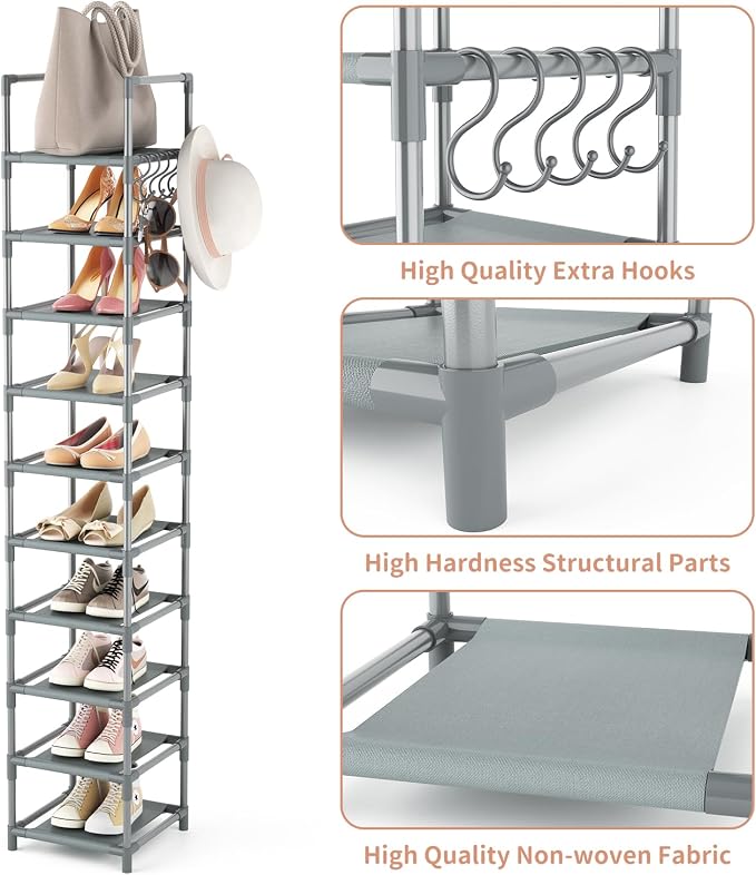 LANTEFUL Narrow Shoe Rack 10-Tier Tall Shoe Organizer Skinny Shoe Shelf Storage - Image 4