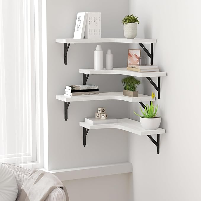 ROMGUAR CRAFT Corner Floating Shelves Wall Mounted Set of 4, Rustic Wood - Image 5