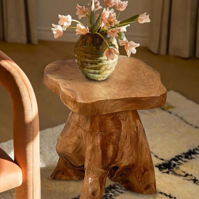 Cedar Wood Tree Stump Stool 13.5"x12"x14"H Live Edge Natural Coffee Side Table - Image 5