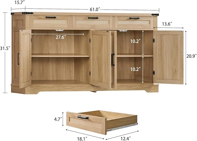 usikey 61” Large Buffet Cabinet - Image 2