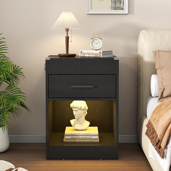 Gyfimoie Led Night Stand with Charging Station & RFID Lock Cabinet, Smart - Image 8