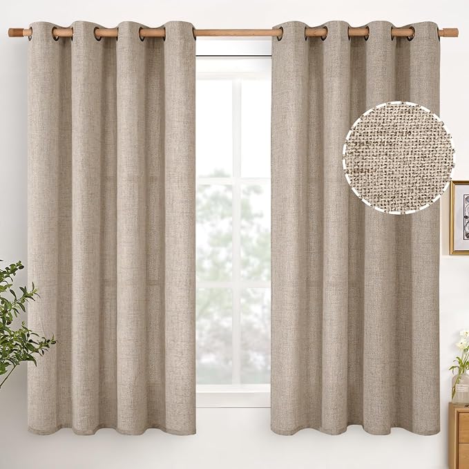 YoungsTex Oatmeal Linen Curtains 45 Inch Length, Burlap Semi Sheer Drapes by YoungsTex