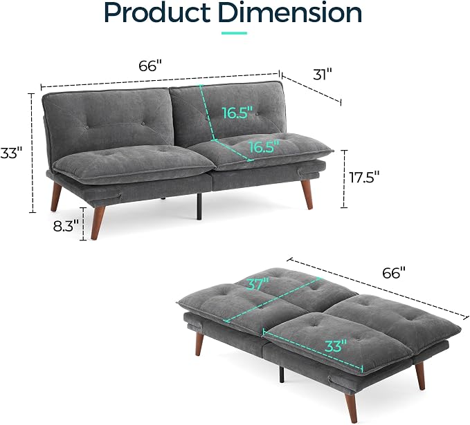 LINSY HOME Futon Sofa Bed, 3 in 1 Convertible Comfy Loveseat Sleeper Sofa Bed - Image 2