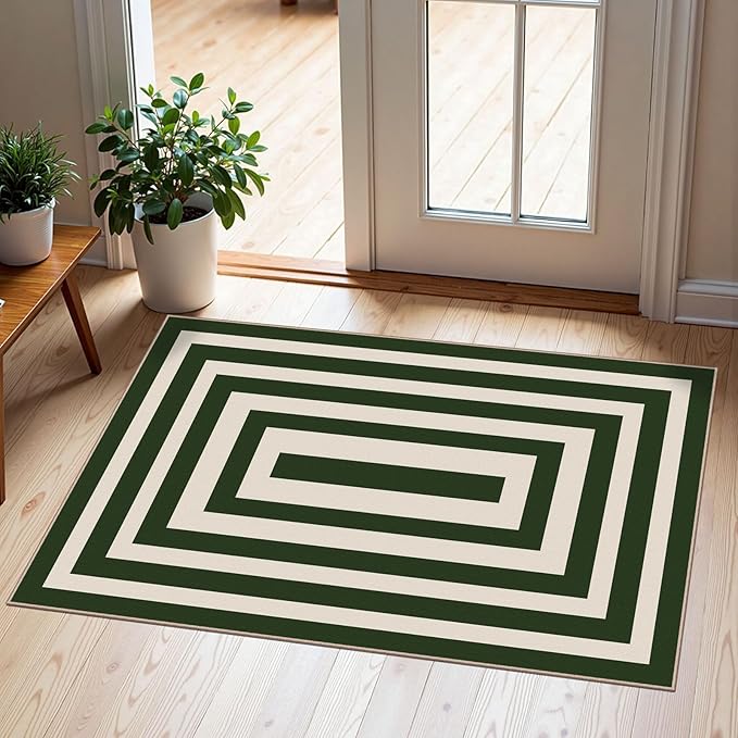 Front Door Mat Indoor Outside Entrance, 2x3 Green White Modern Rug | Non-Slip by Othilic