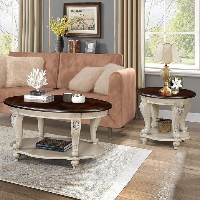 Round End Table for Living Room, Solid Wood Sofa Side Table - Image 7