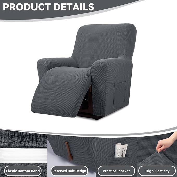 Cupuamon Recliner Chair Covers, Lazy Boy Recliner Covers Stretch Reclining - Image 4