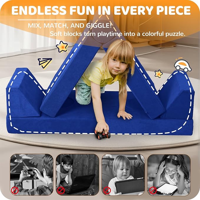 12 Pcs Modular Kids Play Couch – Premium Soft Foam, Removable Cover, - Image 3
