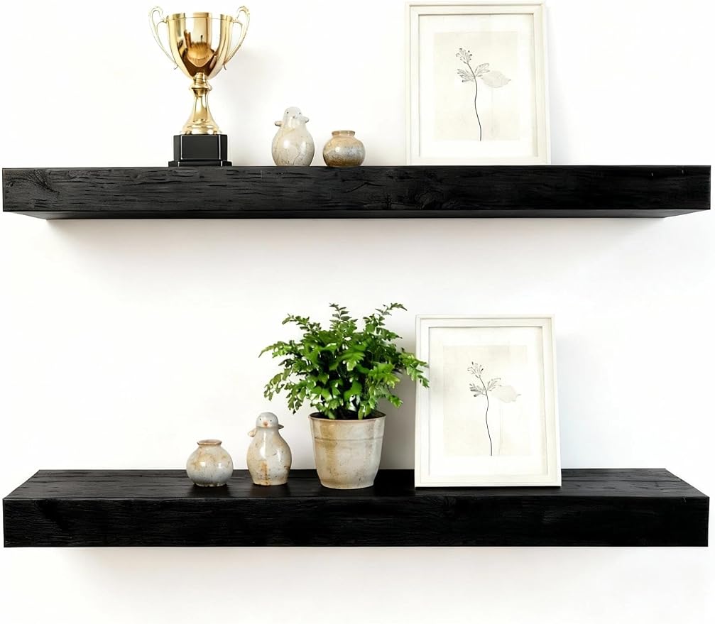 Solid Wood Floating Shelves, 35.4in Finished Real Wood Wall Shelves by Unknown