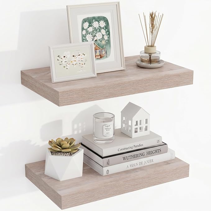 Acovy 16 Inch Floating Shelves, 3D Textured Wood Grain, Wooden Shelves by Acovy