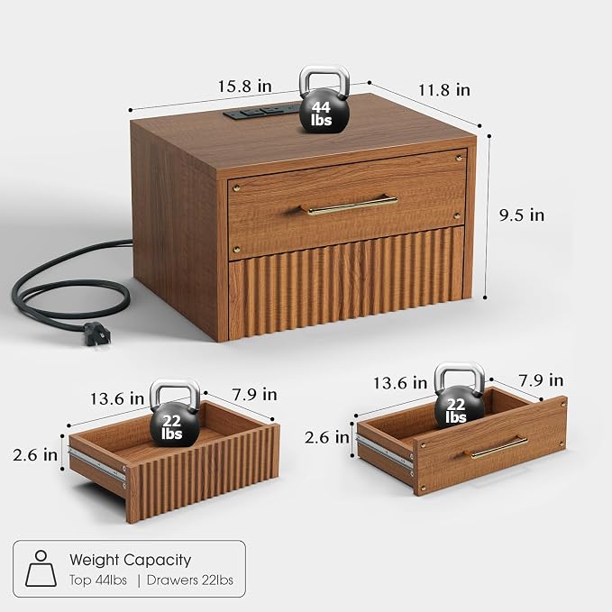 JOINICE Floating Nightstand Set of 2, Mid Century Modern Wall Mounted Bedside - Image 2