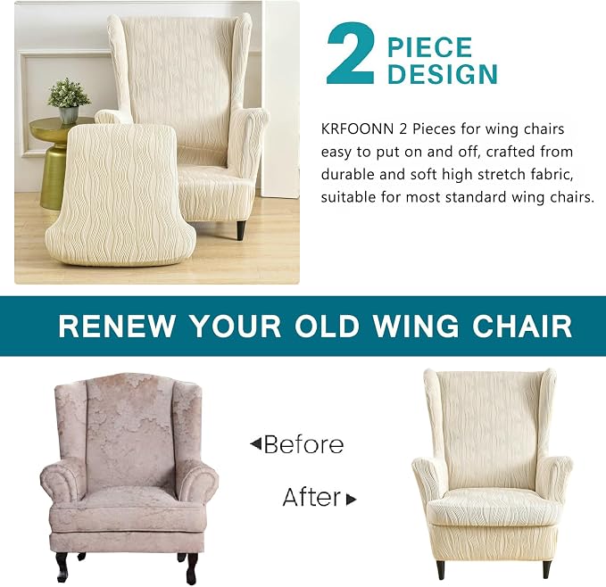 KRFOONN Stretch Wing Chair Slipcovers Printed 2 Piece Wingback Chair Covers - Image 4