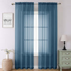 Dusty Blue Sheer Curtains 90 Inches Long 2 Panels, Light Filtering Breathable by Lecloud